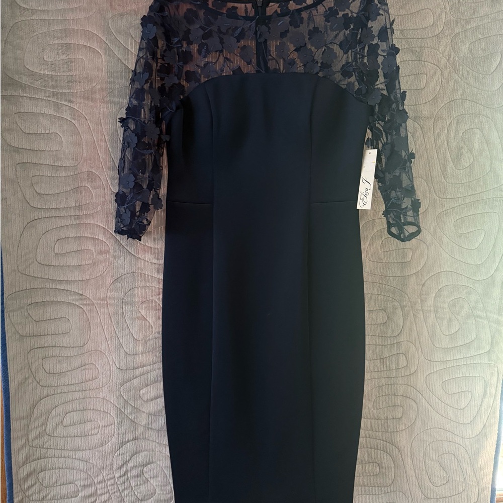 Eliza J Midnight Blue Lace Floral Sleeve Dress